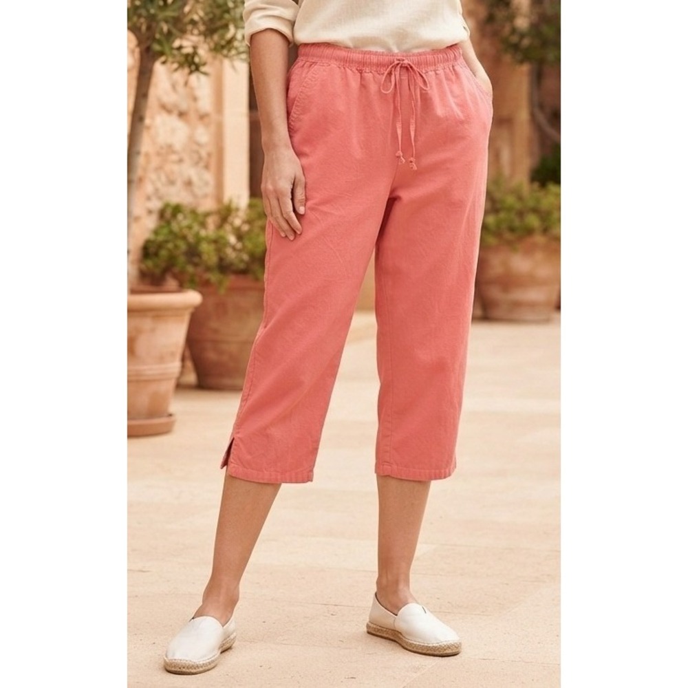 Bobbie Brooks Elastic Drawstring Capri Pants Women XL 16/18 Coral Cotton Coastal